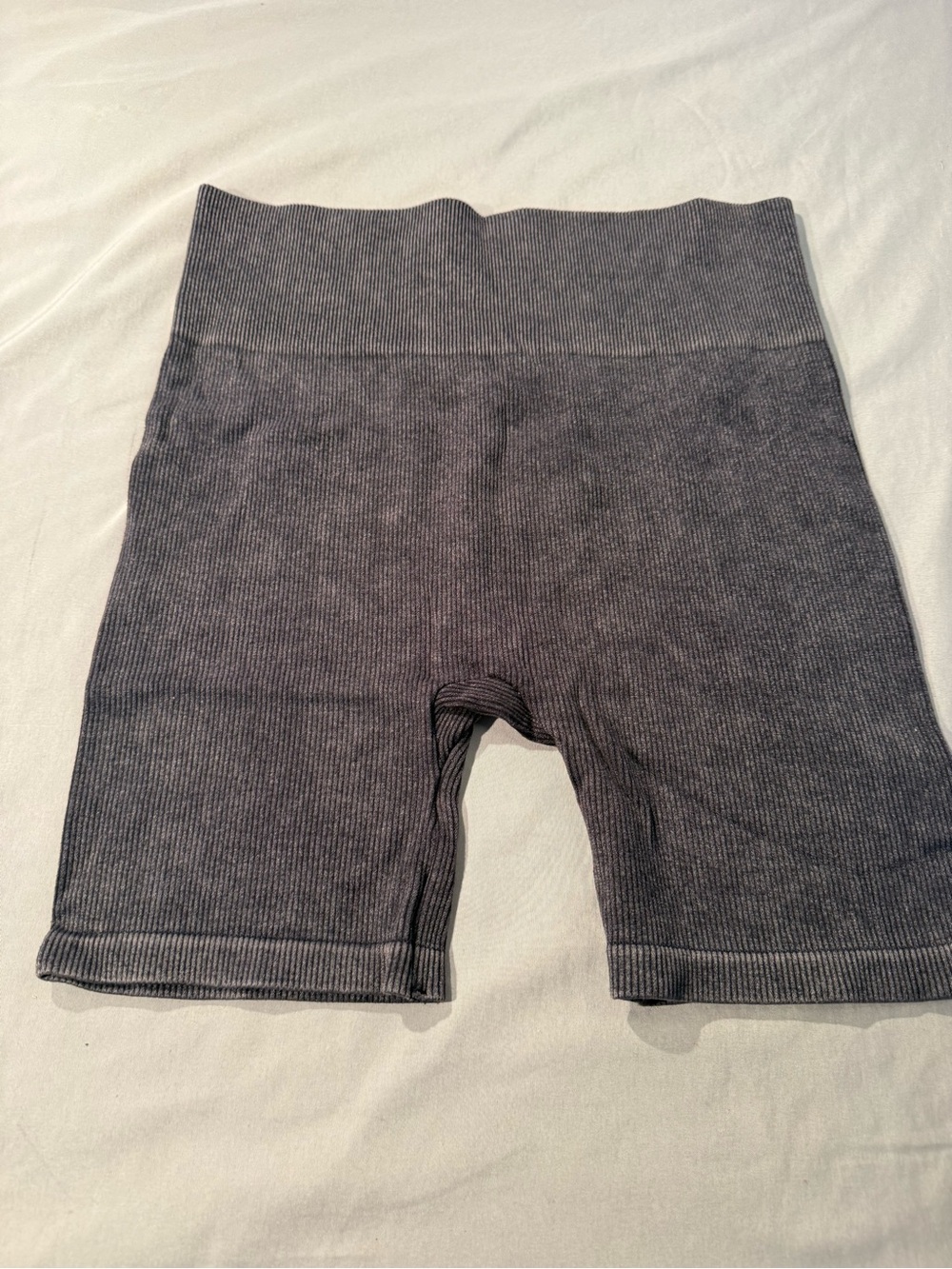 No Boundaries Ribbed High-Waist Bike Shorts — Charcoal Gray